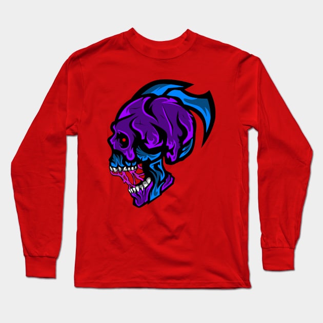 Skull Head Side Head Long Sleeve T-Shirt by Mako Design 